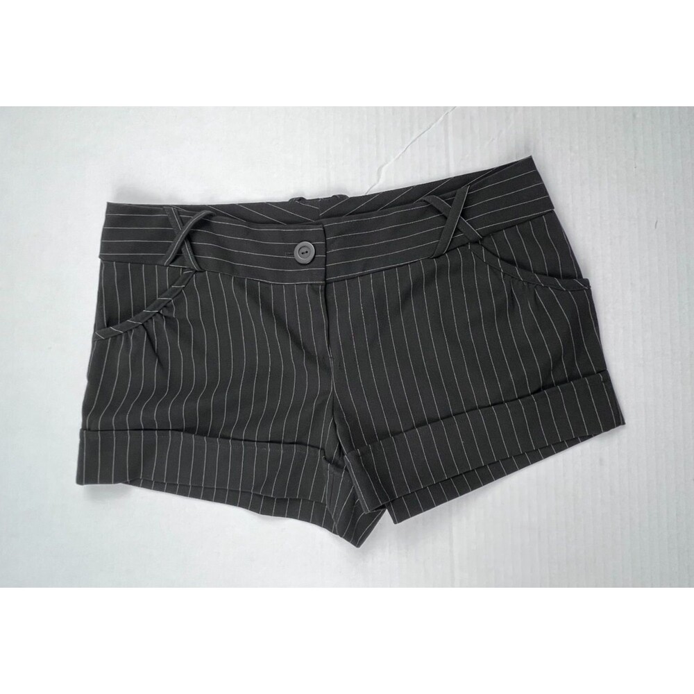 My Lola Pinstripe Micro Shorts Womens L Black Cuffed Low Rise Y2K USA